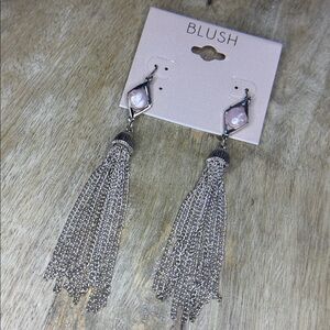 Silver & Pink Pearly Faux Tassel Earrings Shoulder Sweepers Dangling Beauties